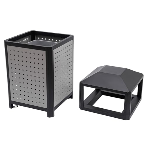 Large Trash Can Outdoor Indoor Garbage Can, Commercial Waste Container Garbage Enclosure, 15 Gallon Perforated Galvanized Steel Disposal Waste Bin, Trash Can with Rigid Plastic Liner, 16×33.25 Inch