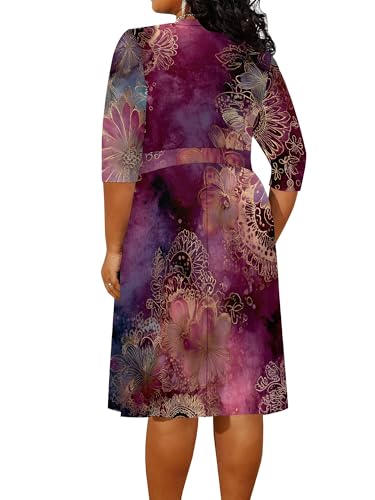 Image of PinkPatty Women's Plus Size Maxi Dress Print 3 /4 Sleeves V Neck Party Sundress Wedding Guest Dresses