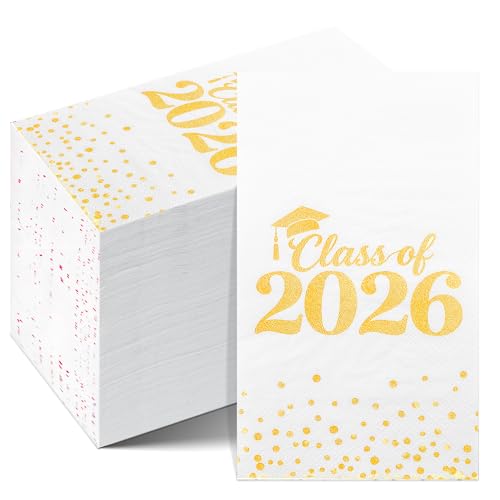 Graduation Napkins Paper Napkins Disposable Congrats Grad Cocktail Napkins Class of 2026 Guest Napkins Dinner Hand Towels for High School College Graduation Party Decorations Supplies 50 Pack Gold