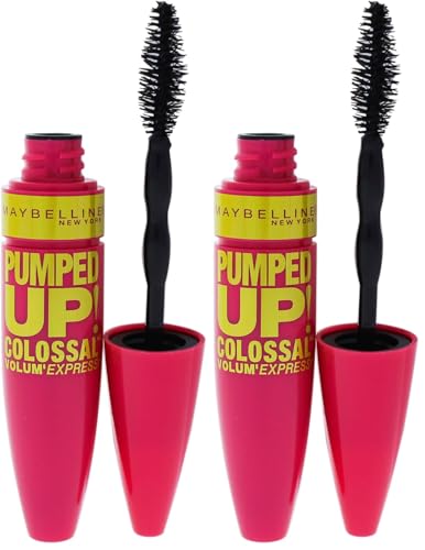 Maybelline Volum Express Pumped Up Colossal Mascara, Washable Formula Infused with Collagen for Up To 16x Lash Volume, Glam Black, 1 Count (Pack of 2)