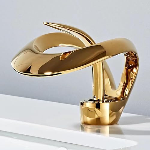 Robinet de bac à bassin en cascade laiton or rose 1 trou pour salle de bain
