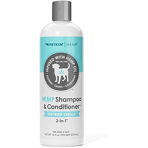 Petkin Hemp Shampoo & Conditioner for Dogs and Cats – with Hemp Oil & Soothing Vanilla Extract, 16 fl oz – Soothes, Calms & Conditions, Keeps Pet Smelling Great – for Home and Travel Cover