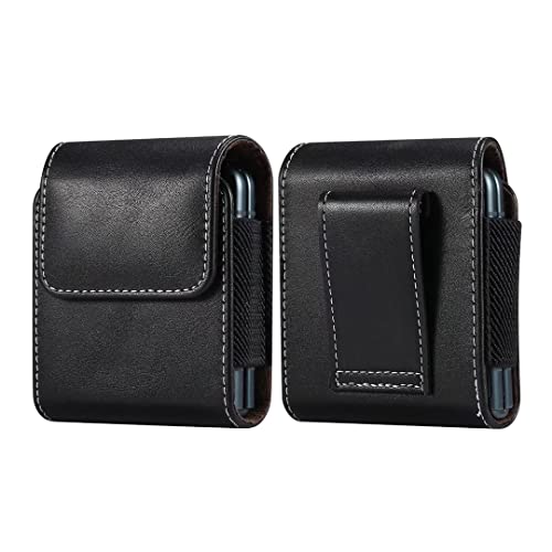 Baiyian Ceinture Holster Étui Cuir Boucle Coque pour Samsung Galaxy Z Flip 4 / Flip 3, Motorola Moto Razr 2022, Noir