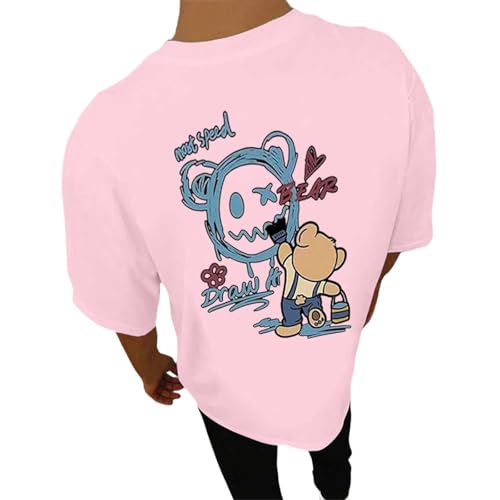 Foweknow Camiseta para hombre Oversize Backprint Oso Estampado Parte Superior Cuello Redondo Estampado Espalda Camiseta de Manga Corta Camiseta de Verano Gym Hip Hop Y2K Streetwear Tee Tops