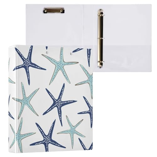 Image of 3 Ring Binder Beach Coastal Starfish 1.5 inch Binders Three Ring Binders with Clipboard Fit 8.5'' x 11'' Paper 3 Interior PVC Clear Pockets for Office Supplies