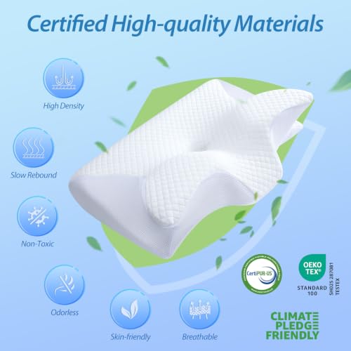 Image of HOMCA Memory Foam Cervical Pillow, 2 in 1 Ergonomic Contour Orthopedic Pillow for Neck Pain, Contoured Support Pillows for Side Back Stomach Sleepers (White)