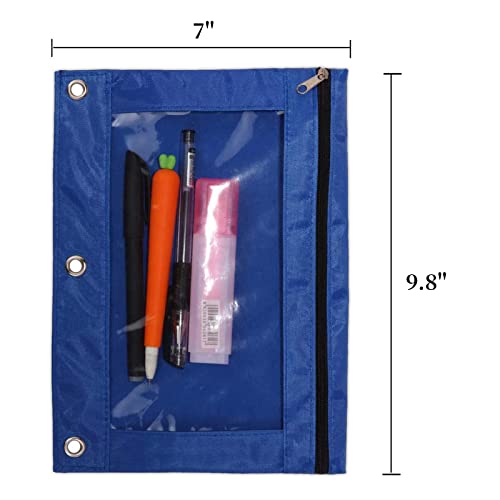 Image of 3-Ring Pen Pencil Pouch with Clear Window Stationery Bag Binder Case Classroom Organizers Blue