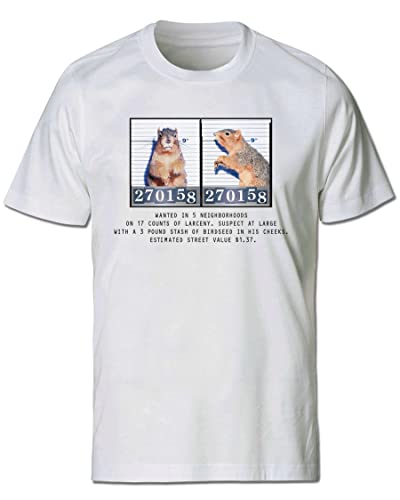 Mugshot Squirrel T-Shirt - Funny Squirrel Tee (White, Size L)