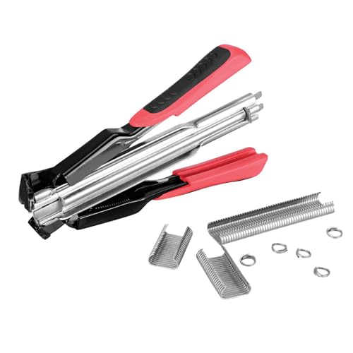 Hog Ring Pliers Automatic Fencing Pliers with 2500PCS Galvanised Fence Hog Rings C Type Nails Fencing Kit Wire Mesh Pet Cages Car Mattresses