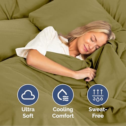 Image of Cal King Size 4 Piece Sheet Set - Soft & Cooling Bed Sheets - Olive Yellow | Fits 8 Inch to 16 inch Mattress, Wrinkle Free & Fade Resistant with Deep Pockets, Breathable, Comfy Hotel Luxury Bedding