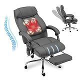 HOMREST Four-Points-Massage Executive Office Chair with Footrest,Reclining Massage Office Chair with Heated,Ergonomic Chair for Home Office Gray