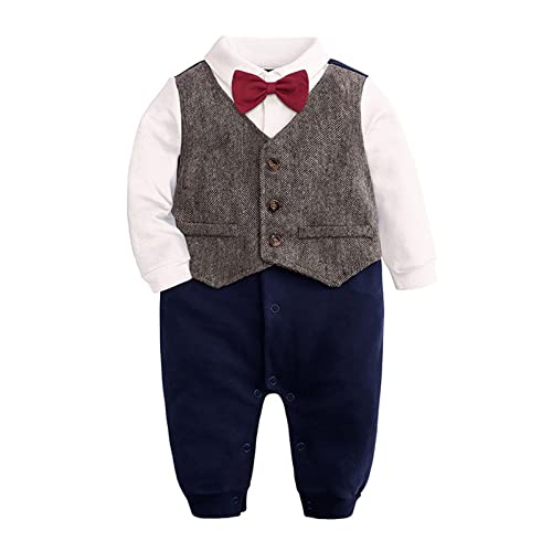 Generisch - Nouveau-né Bébé Garçon Coton Nœud Papillon Gentleman Manches Longues Barboteuse Combinaison Ensemble Vêtements, b, 12-18 mois