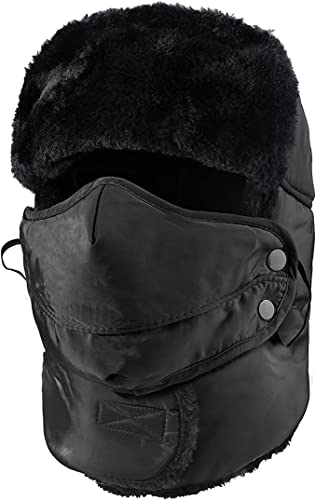 Ikruidy Chapkas Homme,Bomber Casquettes Hiver Noir Imperméable Unisexe Earflap Trappeur Casquette avec Cache-Cou et Masque Détachable pour Chasse Neige Ski...