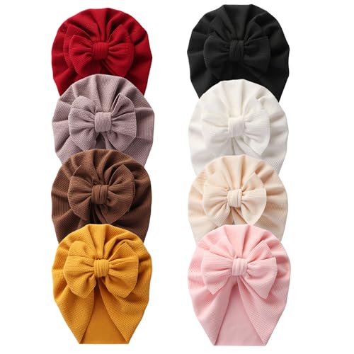 Image of KIDOCHEESE Baby Turban Big Hair Bow Baby Hat Baby Girl Soft Beanie Cap Newborn Infant Toddler Kid Headwrap
