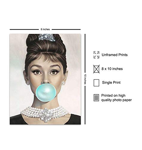 Audrey Hepburn Wall Art - Blue Audrey Hepburn Poster - Holly Golightly - Glam Wall Art - Vintage Movie Poster - Gift For Women, Her, Wife, Woman - Pop Art Wall Decor -Unframed #TOP1