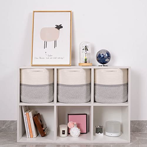 Cubesland Storage Cubes Baskets Bins Organizer 11X11X11'' Fit 12X12''Cube Storage Organizer Bookcases Shelf, Durable Woven Cotton Storage Basket For Organizing, Round 4Pack Off White/Mixed Gray #TOP2