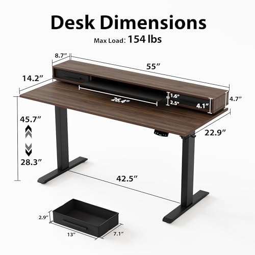 Agilestic 55 Inch Electric Standing Desk with Drawers, Adjustable Desk with Storage Shelf, Stand Up Home Office Computer Table, Splice Board, Dark Walnut - Thumbnail 3