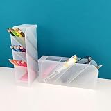 D.RECT Schreibtisch-Organizer, Stift-Regal für Büro, Schule, Heimbedarf, durchscheinend, Weiß, 4 Fächer, 4-teilig Pen Holder