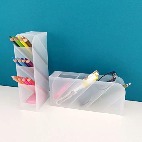 D.RECT Schreibtisch-Organizer, Stift-Regal für Büro, Schule, Heimbedarf, durchscheinend, Weiß, 4 Fächer, 4-teilig Pen Holder