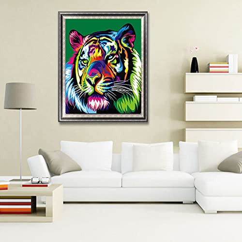 Captaincrafts New Paint By Number For Adults Beginner Colorful Animals Diy Oil Painting Canvas Acrylic Home Wall Art Crafts Gift 16X20Inch (With Frame, Rainbow Color Tiger) #TOP6