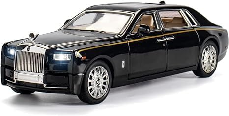 1:32 Rolls Royce Phantom Toy Car Metal Pull Back Diecast Car with Openable Door and Sound Light, Gifts Toys for Kids (1:32 Rolls Royce Phantom- Black)【Colors As Per Stock】