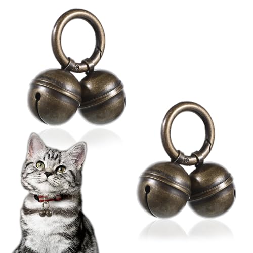 LIQWEI 2pcs Loud Dog Collar Bells, Dog Bells for Pet Tracking, Vintage Copper Collar Charms Pendant with Quick Clip for Outdoor Safety, Loud Copper Bell for Pet Tracking, Hiking, Walking