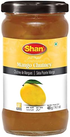 Shan Mango Chutney 14.1 oz (400g) - Tasty Accompaniment from Fresh Mango - Delicious and Zestful Dipping Sauce - Suitable for Vegetarians - Airtight Glass Jar