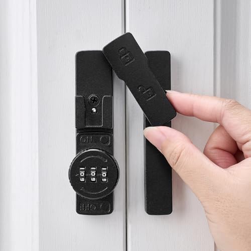 Image of INIRET Matte Black 180 Degree Barn Door Lock,Mechanical Password Lock,3 Digit Password Keyless,Flip Latch with Combination,Protect Privacy,for Barn Door,Cabinets,Windows,Garden,Bathroom