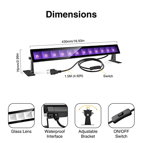 Onforu 4 Pack 24W LED Black Lights, Blacklight Bars with Plug and