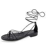 Talon bas plat Aerosoles Femme Jacky Sandale Plate, Noir PU, 37 EU