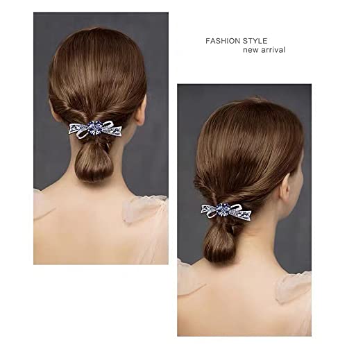 E Emzhole Hair Barrettes Flower Bow Temperament Top Clip Straight Clip Hair Accessories Rhinestone Headdress Women's Large Hairpin Spring Clip Barrette (Royal Blue) #TOP3