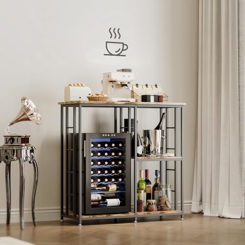 COCOLUCKY mini Fridge Stand with Storage,Coffee bar with mini Fridge Space,Cabinet with Storage,bar Cabinet with Fridge,Microwave Stand,Bakers Rack for Dorm Kitchen(Vintage Brown)