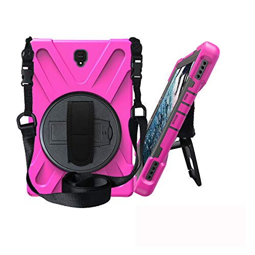 JZ 360 Degrees Kickstand Case Compatible with Samsung Galaxy Tab S4 10.5 (SM-T830,T835,T837) Stand Case Cover with Wrist Strap and Shoulder Strap - Hot Pink