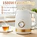 QUAXWELL Retro Electric Kettle, 1.7L 304 Stainless Steel Tea Kettle with Temperature Gauge, 1500W Fast Boiling Water Boiler,Auto Shut-Off & Boil-Dry Protection, BPA-Free, Matte White and Gold