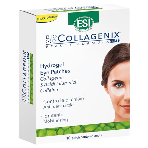 ESI, Biocollagenix Hydrogel Eye Patches, 10 Patch Occhi con Collagene, Caffeina e Acido Ialuronico per Ridurre le Occhiaie, Offre una Pelle Elastica e un Contorno Occhi Luminoso, Formula Idratante