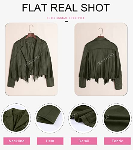 Dokotoo Western Fall 2023 Jackets For Women Motorcycle Lapel Cropped Faux Suede Leather Tassel Jacket Green Large #TOP3
