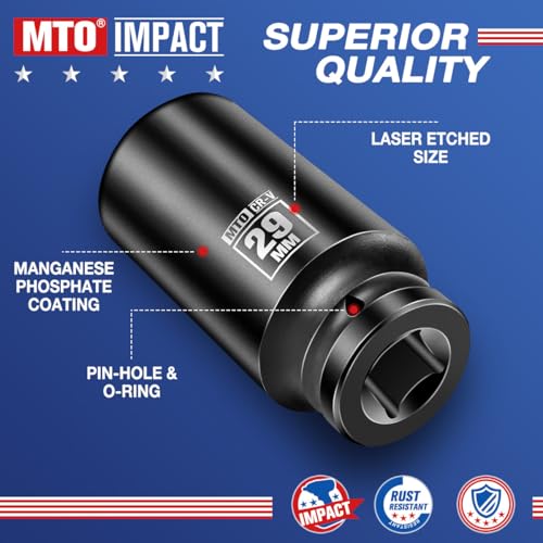 Image of MTO 1 /2 inch Drive 29mm Deep Impact Socket, 6-Point Metric Socket for Automotive Maintaince, CR-V Steel Meets ANSI Standards