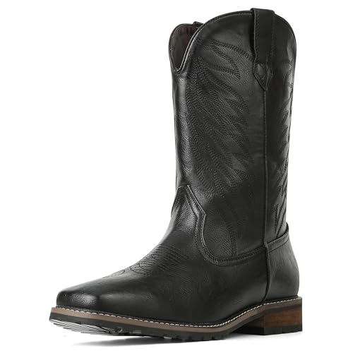 femflame Cowboy Boots for Men Square Toe Embroidered Mens Cowboy Boots Distressed Work boots Traditional Western Boots