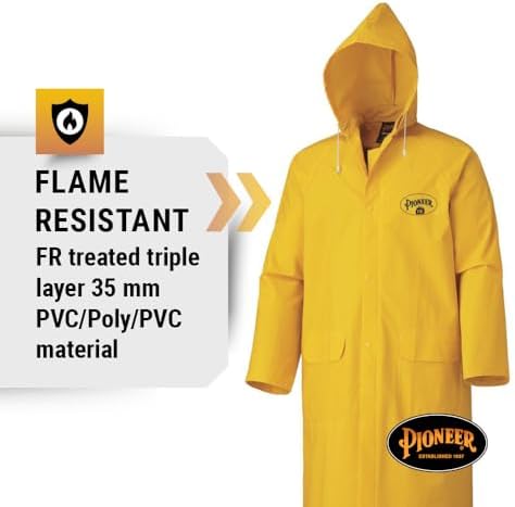 Pioneer FR Waterproof Long Rain Jacket for Men - Flame Resistant PVC Yellow Rain Gear for Work - X-Large - 2