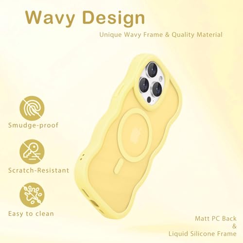 Amzfield for iPhone 14 Pro Max Case for Magsafe Wavy Frame Cute, Yellow by Amzfield - Used condition - Image 4