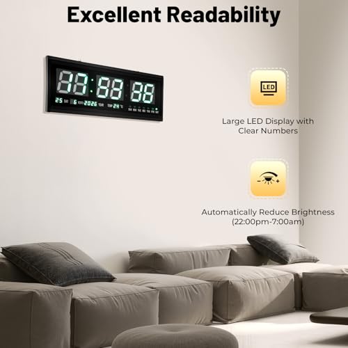 Horloge murale numérique LED contre la fatigue visuelle avec calendrier clair