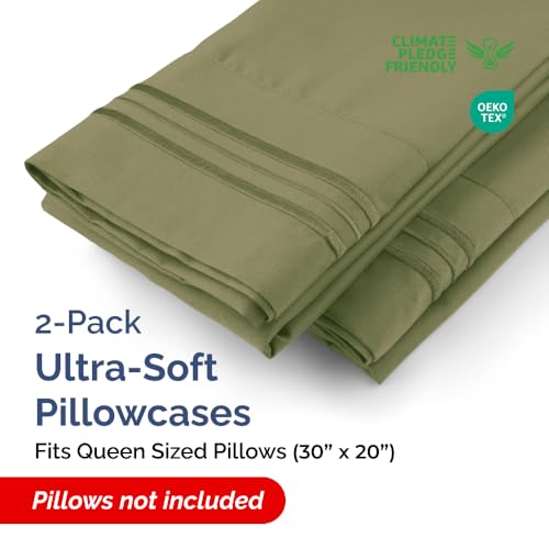 Queen Pillow Cases Set of 2 - Ultra Soft Hotel Quality Pillowcase Covers - Comfy, Cozy & Wrinkle Free - Shrink, Stain & Fade Resistant - Machine Washable Pillow Protectors - 2 Piece Set - Sage Green by CGK Unlimited - Image 2