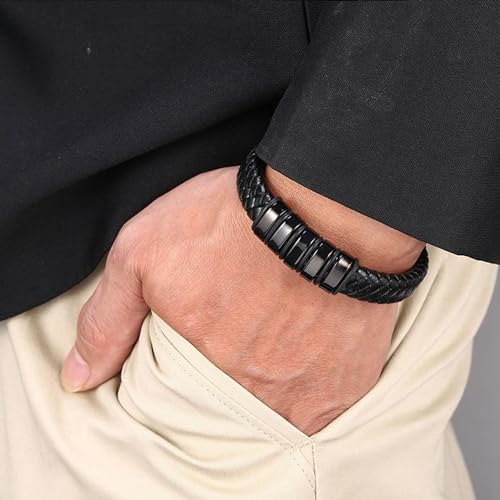Fashion Frill Stylish Bracelet for Men Black Leather Hand Chain Band Jewellery Accessories For Boys Gift for Husband & Boyfriend