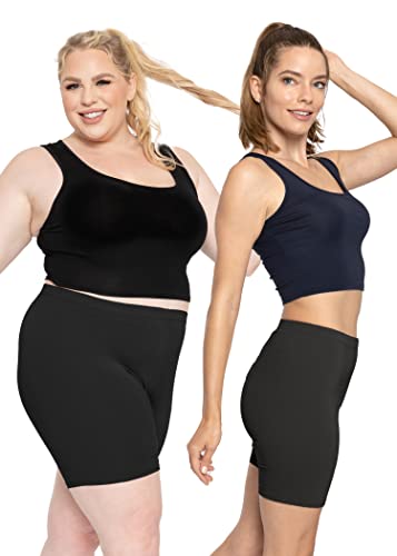 Stretch Is Comfort Women's Cotton Biker Shorts Black Large #TOP1