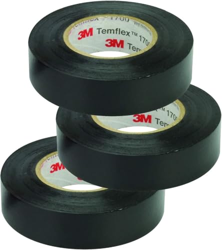 Image of 3M Temflex General-Purpose Vinyl Electrical Tape (1700), 3 /4 in. x 60 ft., 7 Mil, Black, 3 Rolls