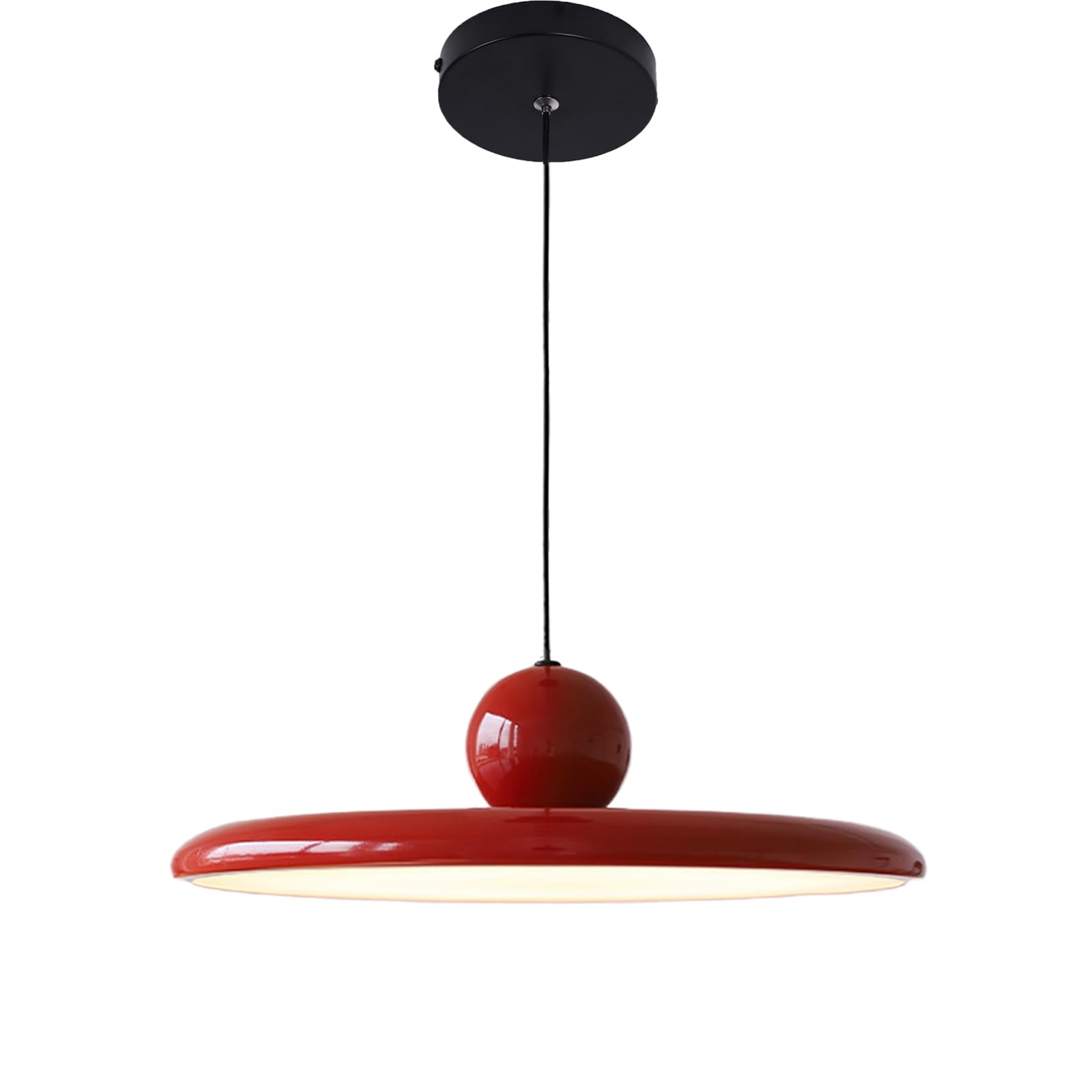 NICRX Modern UFO Pendant Light - 36W LED Dimmable Hanging Lamp,Adjustable Height 3-Color Temperature Hanging Lights,Acrylic and Metal Ceiling Light Fixture for Dining Room,Living Room,Café (Red)