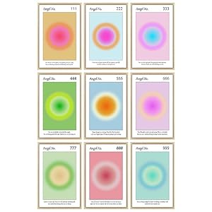 Aura Angel Numbers Poster Sets of 9 for Home Room Decor Aesthetic – Minimalist Wall Art, Positive Inspirational Quotes Poster Prints, and Aesthetic Posters for Bedroom – 11×17 in. Laminated, No Frame