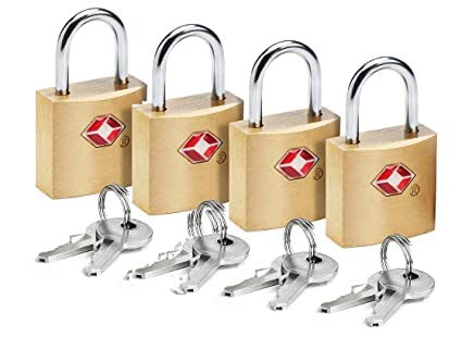 SHB TSA Approved Brass Mini Padlock, Brass Luggage Locks, Brass Lock with Key for Gym Locker, Backpack (Pack of 4)-picture-3