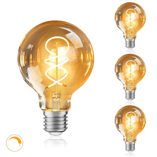 URing Glühbirne E27 LED Warmweiss Dimmbar 2200K Edison Vintage LED Leuchtmittel 4W Energiesparlampe Filament Lampe Retro E27 Birne Deko für Haus Café Bar 3 Stück (G80)