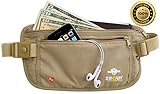 Zegur Tm Lightweight High Quality Undercover Beige Waist Money Belt Pouch - With RFID BLOCKING TECHNOLOGY Sleeves, Best to Protect Yourself From Travel Theft - Wallet Stash Made From Special ANTI SWEAT Cotton Material for Breathable & Moisture-wicking - Elastic Belt with Adjustable Buckles - 2 Zippered Pockets for Passport and Cash - For Women and Men - 100% Satisfaction Guaranteed LIFETIME MONEY BACK WARRANTY - LIMITED TIME LOW PRICE OFFER - Enhance Your Travel Experience Now!